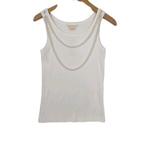 Michael Kors Vintage Pearl Chain Ribbed Tank Top Medium White Y2K